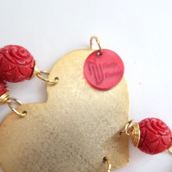NATTY VALDEZ Red bead necklace w Heart pendant - Picture 2 of 3